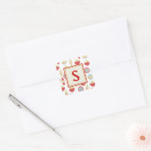 Red Retro Christmas Ornament Monogram Vierkante Sticker (Envelop)