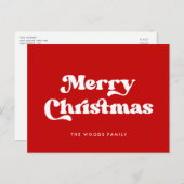 Red Retro Font Vrolijk Kerstfeest Feestdagenkaart (Voorkant / Achterkant)