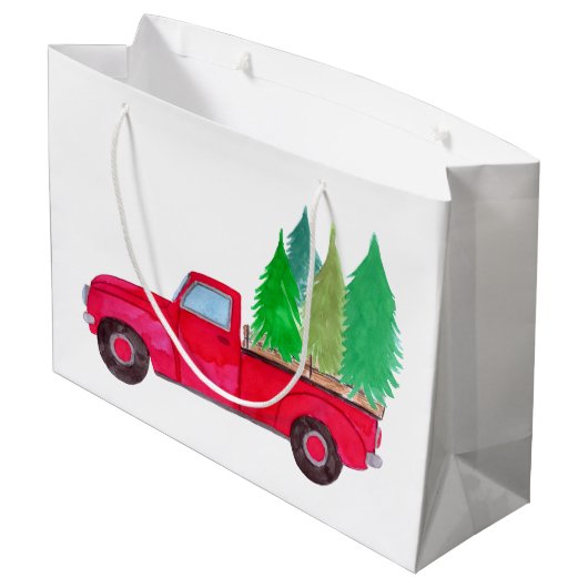 Red retro Pickup Truck with trees Groot Cadeauzakje (Achterkant Gekanteld)