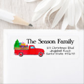 Red Retro Pickup vrachtwagen met kerstcadeaus Etiket (Insitu)