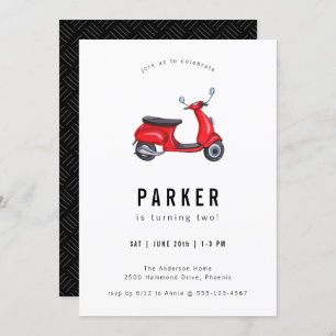Red Retro Scooter Theme Birthday Kaart