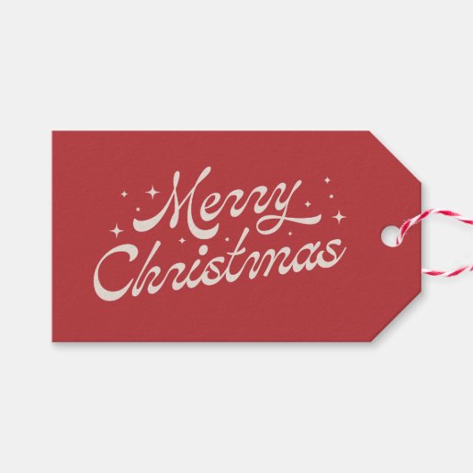 Red Retro Script Vrolijk Kerstfeest Cadeau Label Cadeaulabel (Voorkant (Horizontaal))