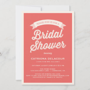 RED RETRO TYPOGRAPHY BRIDAL SHOWER INVITATION KAART
