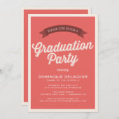 Red Retro Typography Graduation Party Kaart (Voorkant / Achterkant)