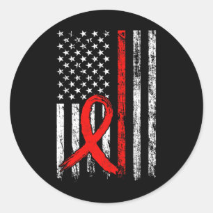 Red Ribbon Awareness Verdrietig US Flag Red Ribbon Ronde Sticker