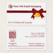 Red Ribbon Bells $10 Christmas Gift Voucher Kaart (Voorkant /achterkant)