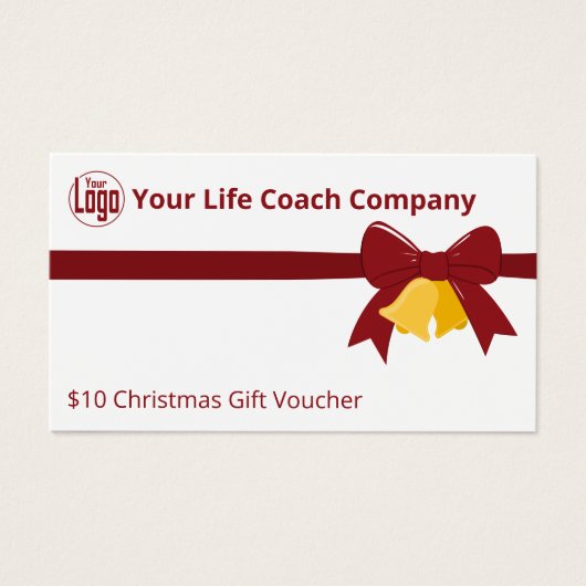 Red Ribbon Bells $10 Christmas Gift Voucher Kaart (Voorkant)