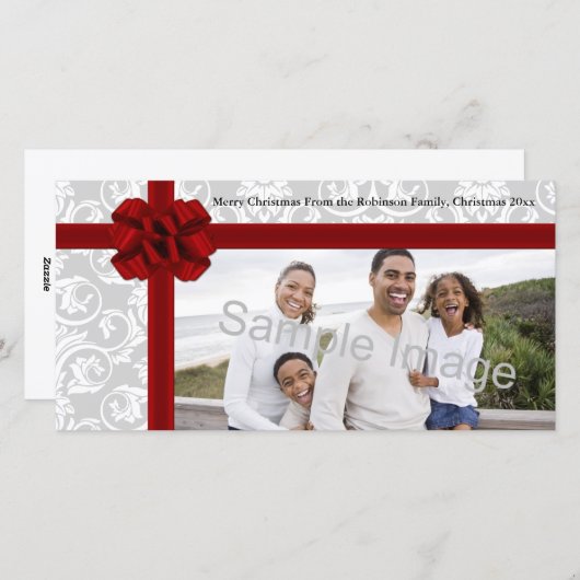 Red Ribbon Bow Feestdagenkaart (Voorkant / Achterkant)