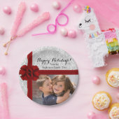 Red Ribbon Bow kerstfoto Papieren Bordje (Feest)