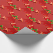 Red Ribbon Bows Holly Thunder_Cove Red Cadeaupapier (Hoek)