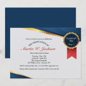 Red Ribbon Certificate Afstuderen Invitation Kaart (Voorkant / Achterkant)