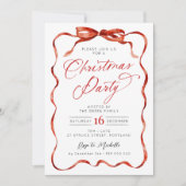 Red Ribbon Christmas Party Invitation (Devant)