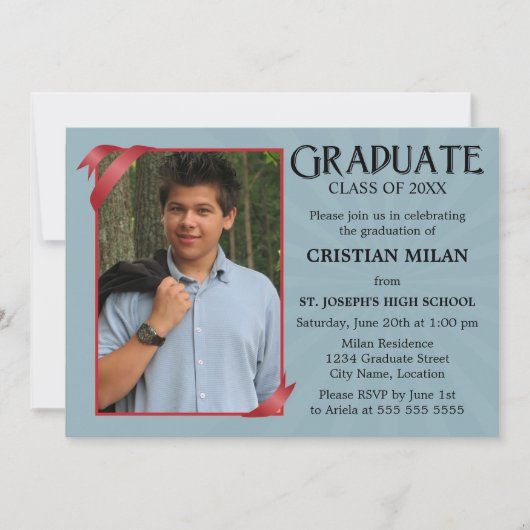 Red Ribbon Classe de Graduation Invitation (Devant)