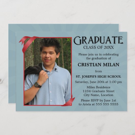 Red Ribbon Classe de Graduation Invitation (Devant / Derrière)