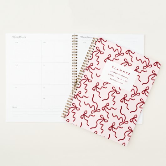 Red Ribbon Coquette Pink Planner (Devant avec enveloppe)