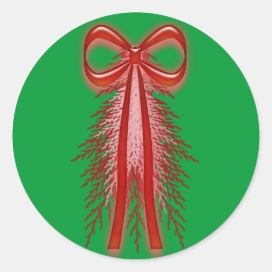 Red Ribbon Evergreen Holiday Envelope Stickers (Voorkant)