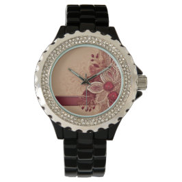 Red Ribbon Floral AI art Horloge