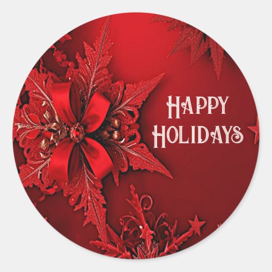 Red Ribbon Floral Holiday Kerst sticker (Voorkant)