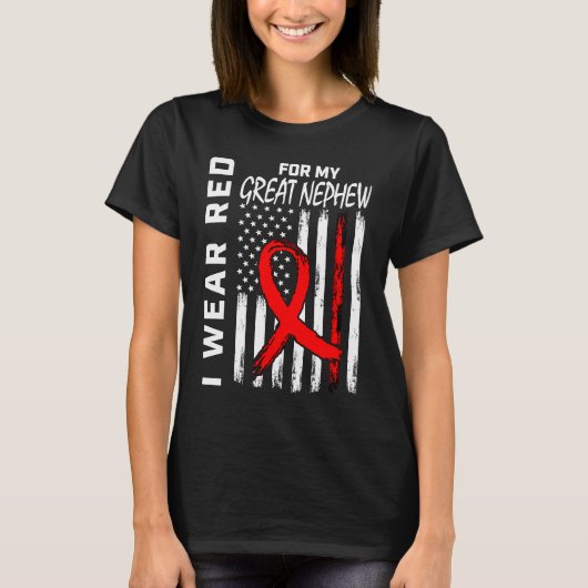Red Ribbon Great Nephew Heart Disease Awareness US T-shirt (Voorkant)