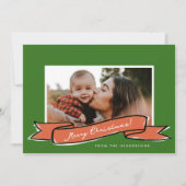 Red Ribbon Green Christmas Photo Flat Holiday Kaar Feestdagenkaart (Voorkant)