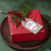 Red Ribbon Green Stripe Custom Christmas Cadeaulabel