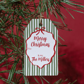 Red Ribbon Green Stripe Custom Christmas Cadeaulabel