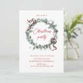 Red Ribbon Greenery Wreath Kerstfeest Kaart (Staand voorkant)