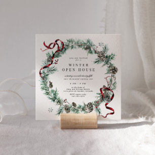 Red Ribbon Greenery Wreath Square Open Huis Kaart