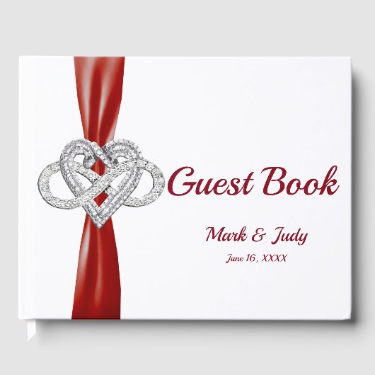Red Ribbon Infinity Heart Bruiloft Gastenboek (Voorkant)