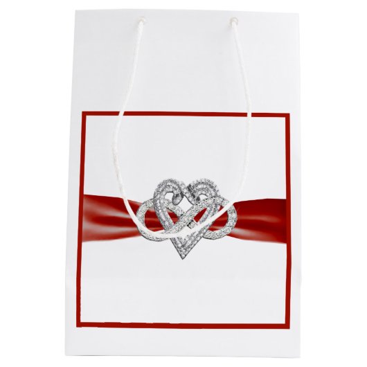 Red Ribbon Infinity Heart Gift Bag Medium Cadeauzakje (Achterkant)