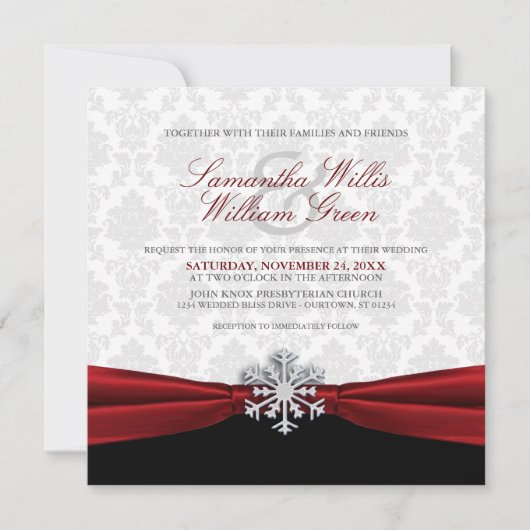 Red Ribbon Invitation de mariage d'hiver (Devant)