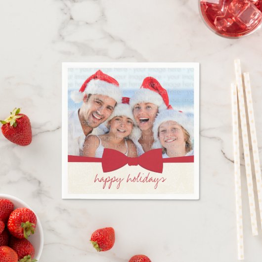 Red Ribbon Kerstfeestay Fotopapier Napkins Servetten (Insitu)