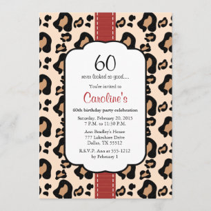 Red Ribbon Leopard Print 60th Birthday Invitations Kaart