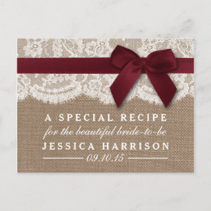 Red Ribbon op Burlap & Lace Vrijgezellenfeest Rece Uitnodiging Briefkaart