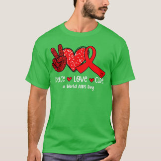 Red Ribbon Peace Love Cure World AIDS Day T-shirt