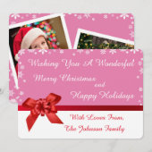 Red Ribbon Photo Collage Kerstmis Kaart (Voorkant / Achterkant)