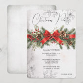 Red Ribbon Pinecone Pine Tree Holly Berry Party Kaart (Voorkant / Achterkant)