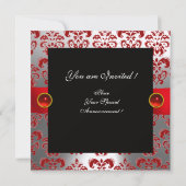 RED RIBBON RUBY GOLD BLACK DAMASK MONOGRAM KAART (Achterkant)