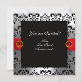 RED RIBBON RUBY WHITE BLACK DAMASK MONOGRAM KAART (Achterkant)