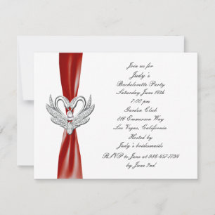 Red Ribbon Silver Swans Bachelorette Party nodigt Kaart