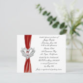 Red Ribbon Silver Swans nuptiale douche Invitation (Debout devant)