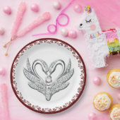 Red Ribbon Silver Swans Paper Bord (Feest)