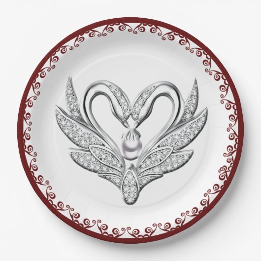 Red Ribbon Silver Swans Paper Bord (Voorkant)