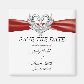 Red Ribbon Silver Swans sparen de Datum Magnet Magneet (Voorkant)
