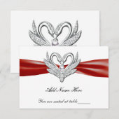 Red Ribbon Silver Swans Table Place Card Kaart (Voorkant / Achterkant)