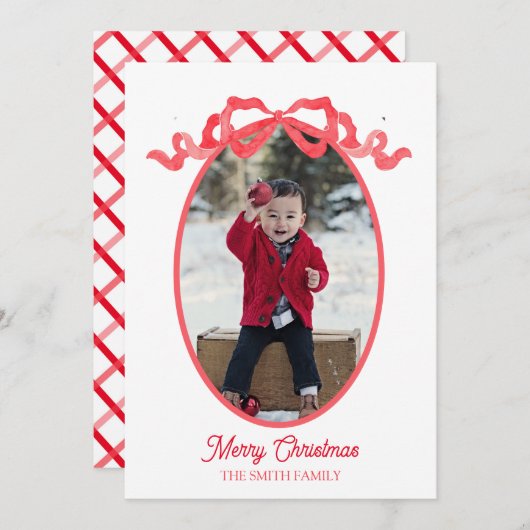 Red Ribbon Waterverf Vakantie Label Kaart (Voorkant / Achterkant)