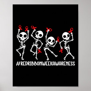 Red Ribbon Week Awareness Skelet Halloween Vrouwen Poster