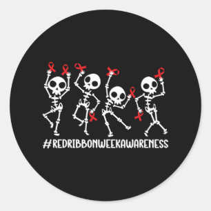 Red Ribbon Week Awareness Skelet Halloween Vrouwen Ronde Sticker