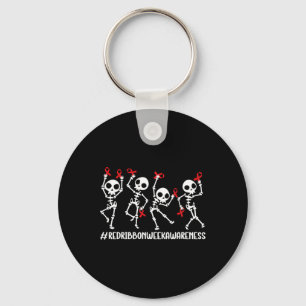 Red Ribbon Week Awareness Skelet Halloween Vrouwen Sleutelhanger