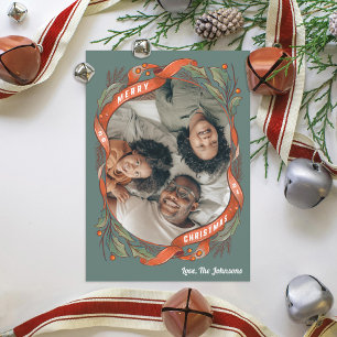  Red Ribbons Holly Foto Feestdagenkaart